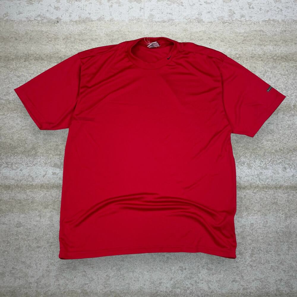Vintage 90s Nike Shirt Mens M Red Polyester Short Sleeve Black Collar